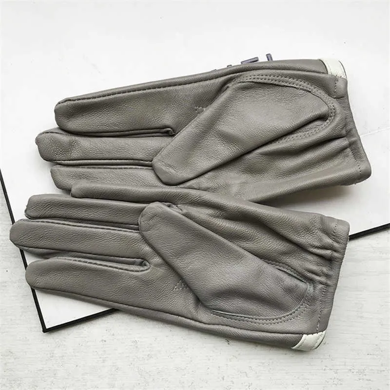 Women's short design sheepskin gloves genuine leather gloves Bow design pink motorcycle glove H1022