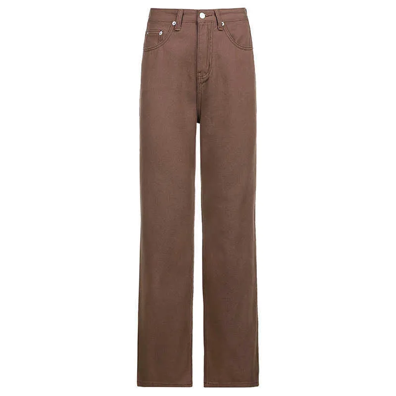 Primavera feminina cintura alta cintura lavada cor sólida bolso de cor largo jeans casuais jeanssy rasgado calça verão q0802