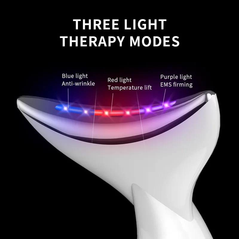 Masseur de cou de visage pour EMS serrer le levage 3 couleurs LED thérapie Pon Anti-rides dissolvant Double menton outil de soins de la peau 220224