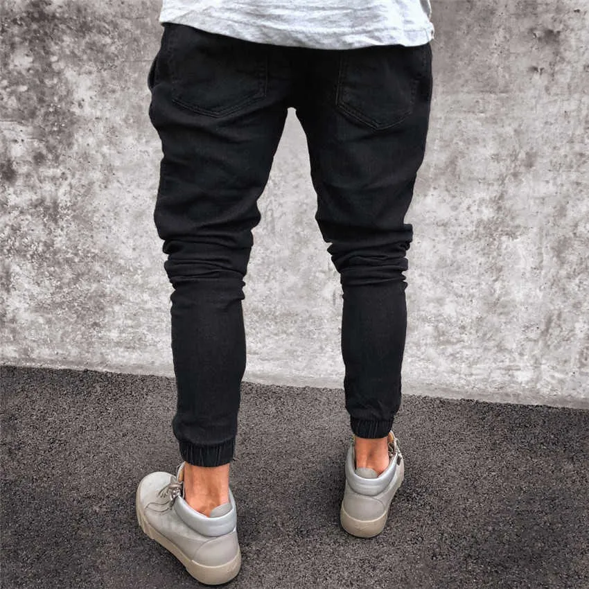 2020 Mężczyźni Dżinsy Dżinsy Plisowane Skinny Biker Spodnie Czarny Niebieski Dżinsy Dżinsy Spodnie dla Mężczyzna Slim Fit Hip Hop Men Jean Spodnie X0621