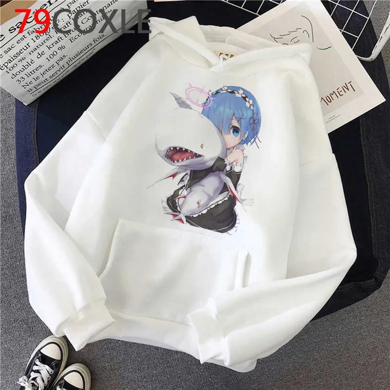 Hot Japanese Anime Re Zero Kara Hajimeru Isekai Seikatsu Hoodies Men Kawaii Re Zero Rem Ram Graphic Unisex Sweatshirts Male H0909