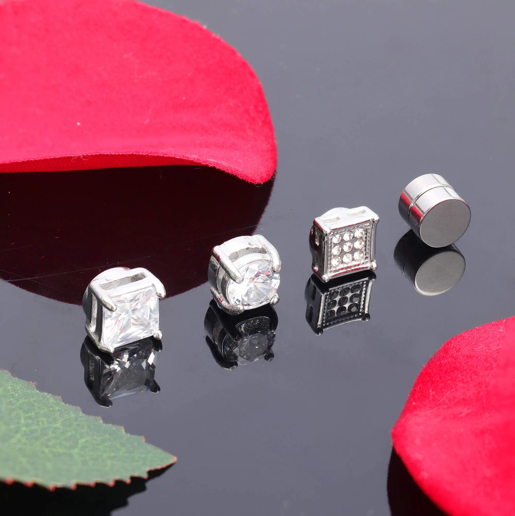 4 Paare Edelstahl Magnetisch Ohrringe für Männer Frauen Schwarzsilber Ton CZ Nonpiercing Clip auf Bolzenohrringen Set 8mm4116282