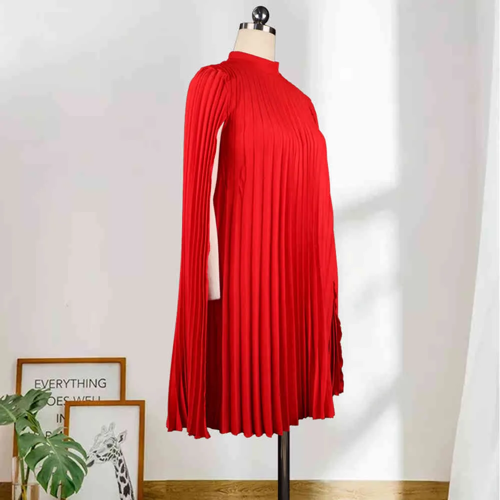 Women Red Dress Loose Cloak Sleeve Pleat Party Event Sexy Occasion Birthday African Large Plus Size Ladies Female Vestidos Robes 210416