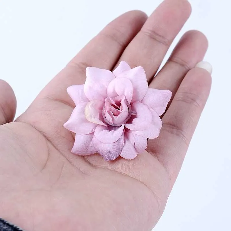 4,5 cm Rosa de seda Cabeça de flor artificial Cabeça usada para flor de flores Casamento Acessórios nupciais Família de Ano Novo Y0630