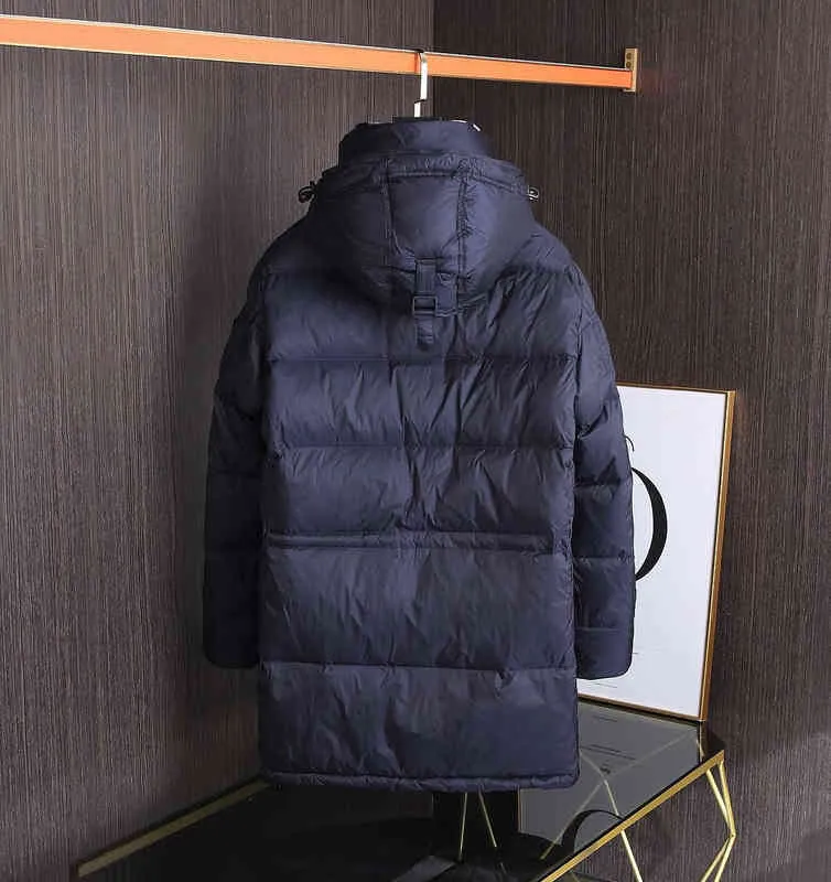 Męska długie z kapturem w dół kurtka listowa wysokiej klasy prosta moda ciepły płaszcz 211206