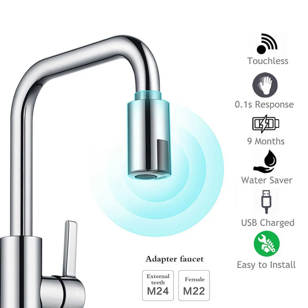 Smart Sensor Rubinetti da cucina Adattatore a infrarossi senza contatto a risparmio idrico sensore da bagno 210724
