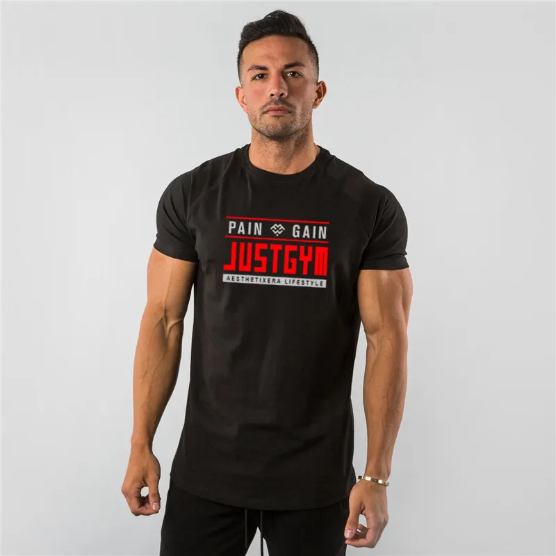 Moda Mężczyzna Krótki Rękaw Bawełniany T-shirt Summer Casual Siłownia Odzież Fitness Mens Bodybuilding T Shirt Male Slim Fit Tees Topy 210421