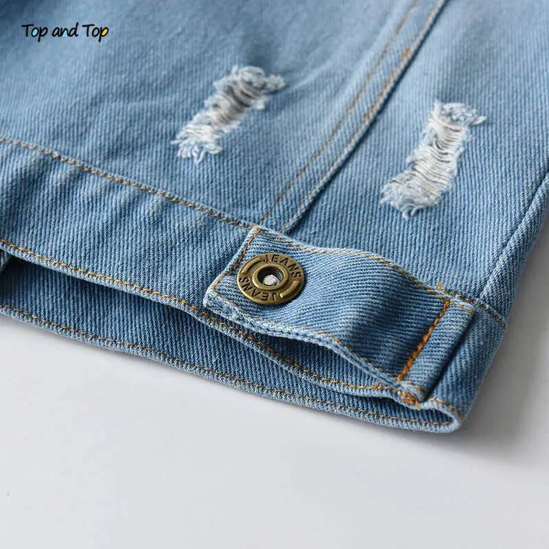 Top und Top Frühling Herbst Kinder Freizeitjacke Mädchen Zerrissene Löcher Jeans Mäntel Kleine Jungen Mädchen Denim Oberbekleidung Kostüm 12M-6Y 211023