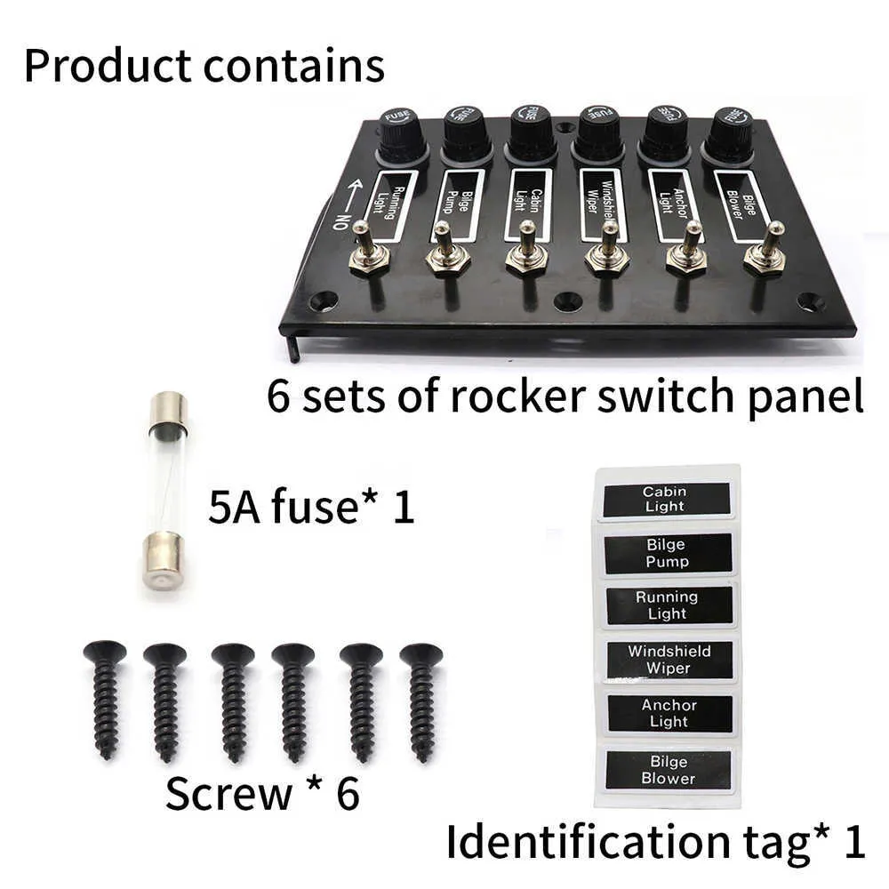 자동차 해양 선박 Caravan RV DC12 24V on Off Rocker 토글 자동차 스위치 패널 퓨즈 보호 6 갱 레이블 스티커 249Z