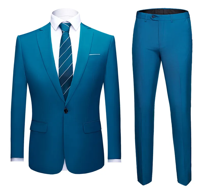 Blauw 2 Stuk Heren Elegante GroomsMen Bruidegom Jas Mannen Pak Bruiloft Prom Pakken Voor Mannen Business Jurk Pak Mannelijke Kostuum Homme 6XL 210524