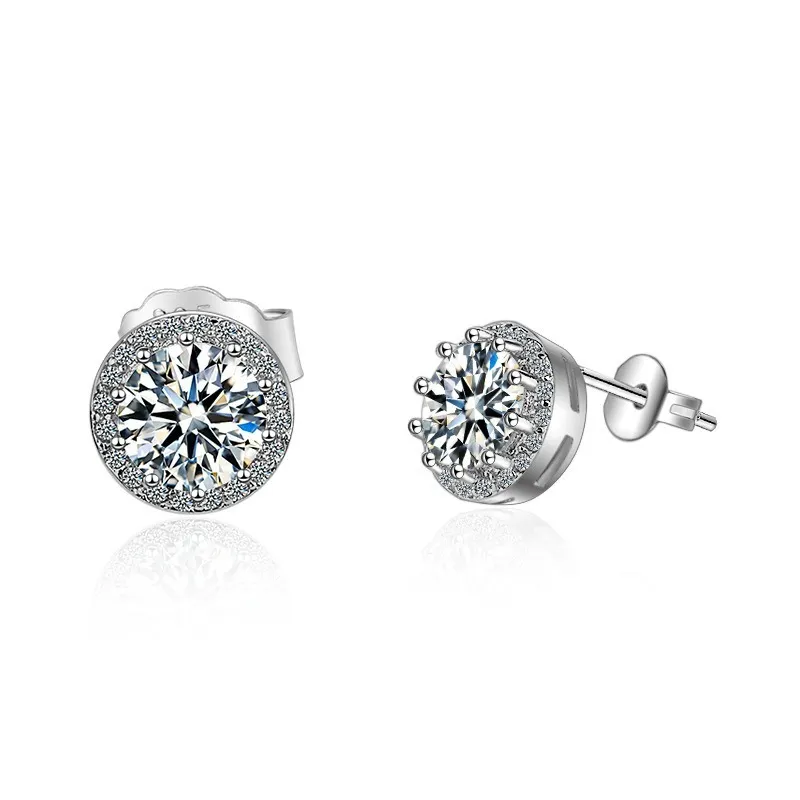 Original 925 Silver Charm Stud Earrings Women Girl Gift Solitaire 1 CT Carat Zirconia Diamond Earring Jewelry XED5182677