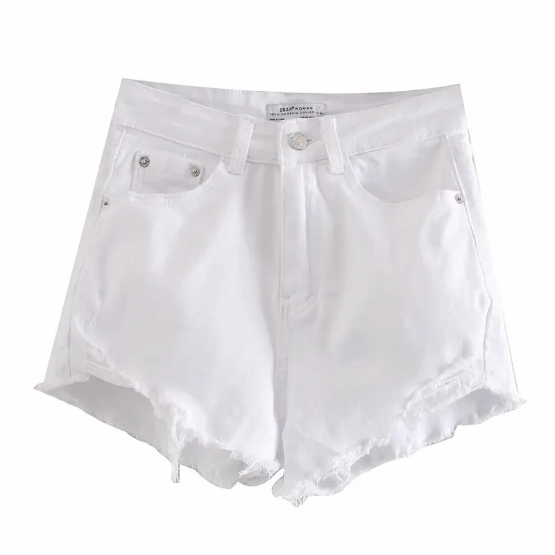 Sommar shorts kvinnor vit hög midja denim kvinnlig jeans mode frayed hames casual svart kort byxor kvinna 210519