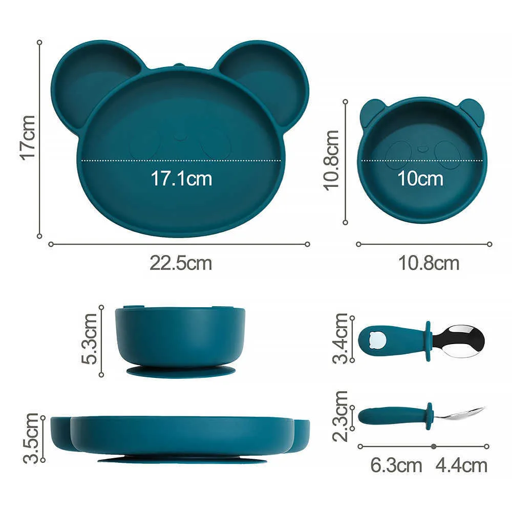 1 Juego de platos de silicona para bebés, tazones de comedor con forma de Panda, vajilla sin BPA, platos de dibujos animados, tazón de cena para niños 211026