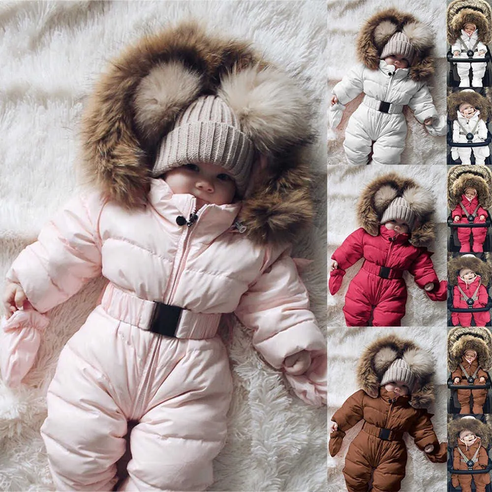 Ubrania zimowe niemowlę snowsuit chłopiec dziewczyna romper kurtka z kapturem kombinezon ciepły gruby płaszcz strój Vetement Flale hiver 2107222063971