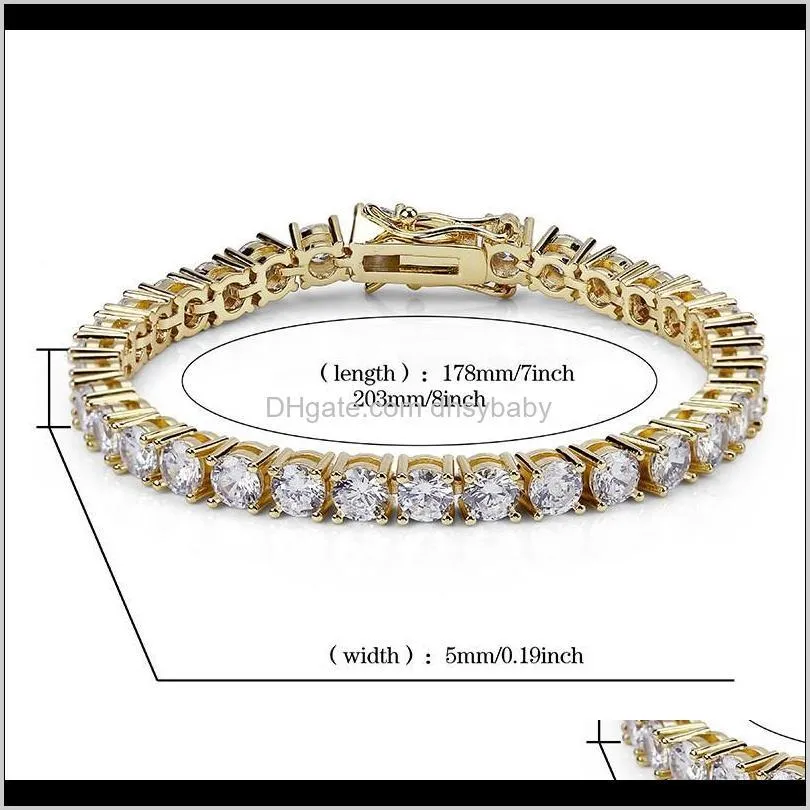 Designer Hip Hop Jewelry Men Diamond Tennis Bracelet Iced Out Bling Bangles Love Luxury Charm Bracelets Pour Hommes Gold S351I