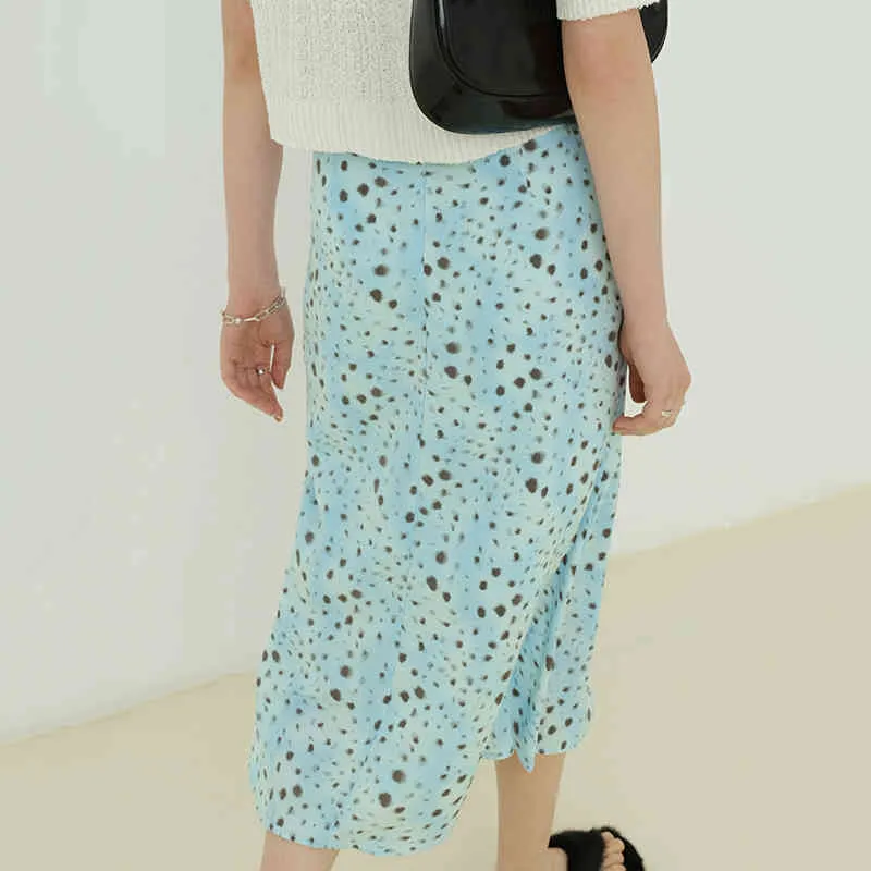 [EAM] High Waist Blue Pattern Printed Long Temperament Half-body Skirt Women Fashion Spring Summer 1DD8722 21512