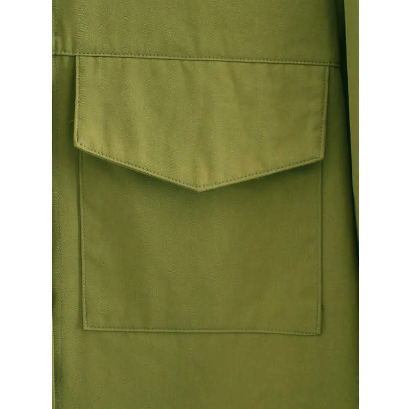 Za Jesień Moda Przycisk Koszula Vintage Bluzka Kobiety Zielona Lady Długie Rękawy Kobiet Luźne Kieszonkowe Dekoracje Uliczne Koszule 210602