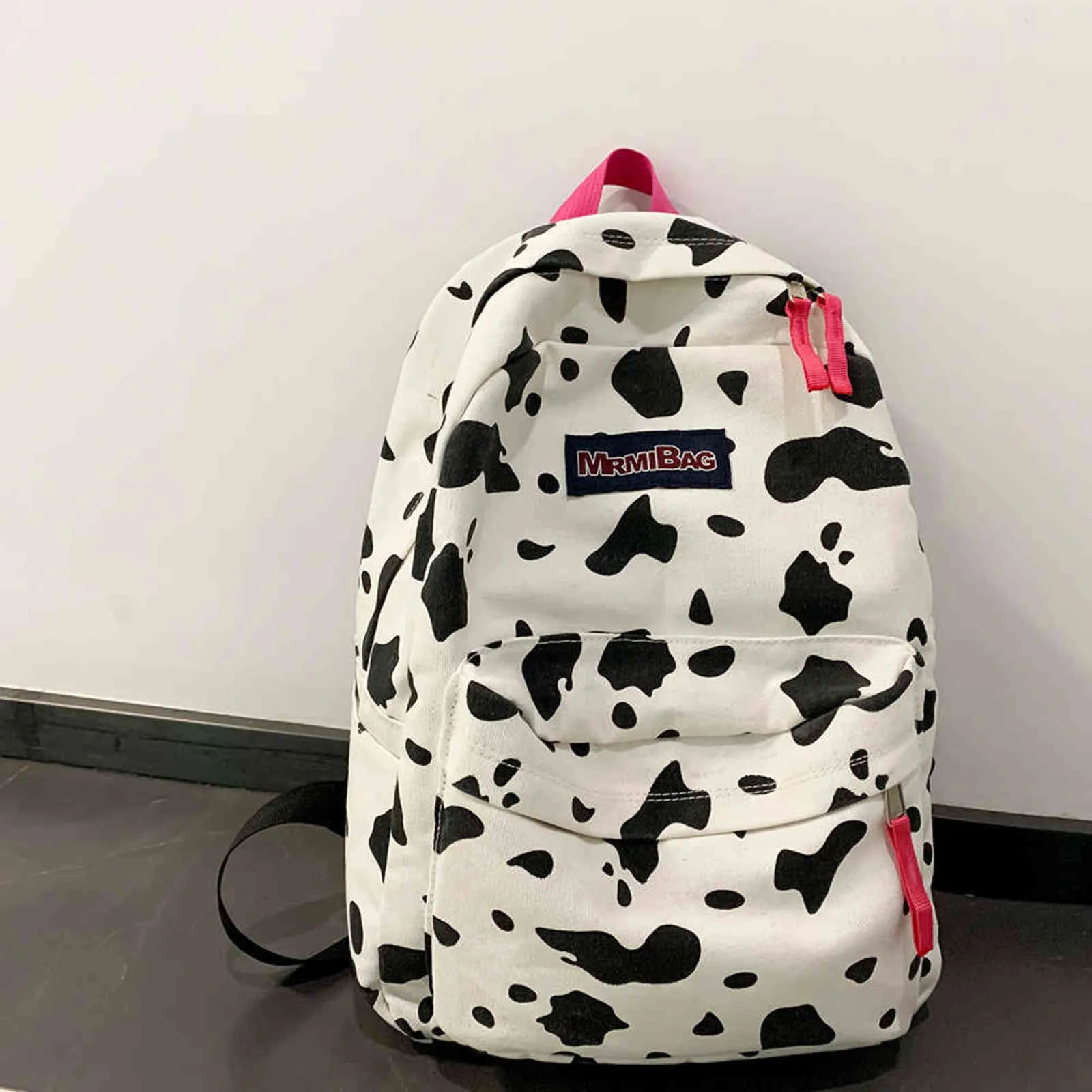Women Canvas Backpack Girls Zebra Cow Print School Book Bag Ladies Large Capacity Travel Bag Female Multi-Pockets Shoulder Bags Y1105