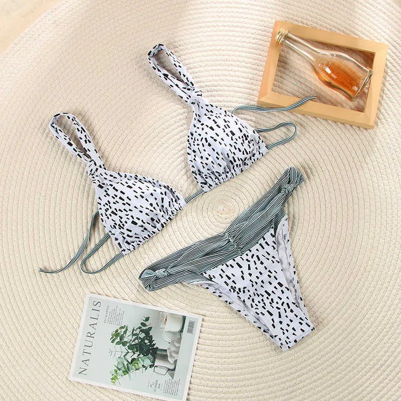 Miyouj Stripe Folds Bikinis Female Knotted Design Bikini Set Fashion String Swimsuit Women Swimwear May Biquini Bandage 210621