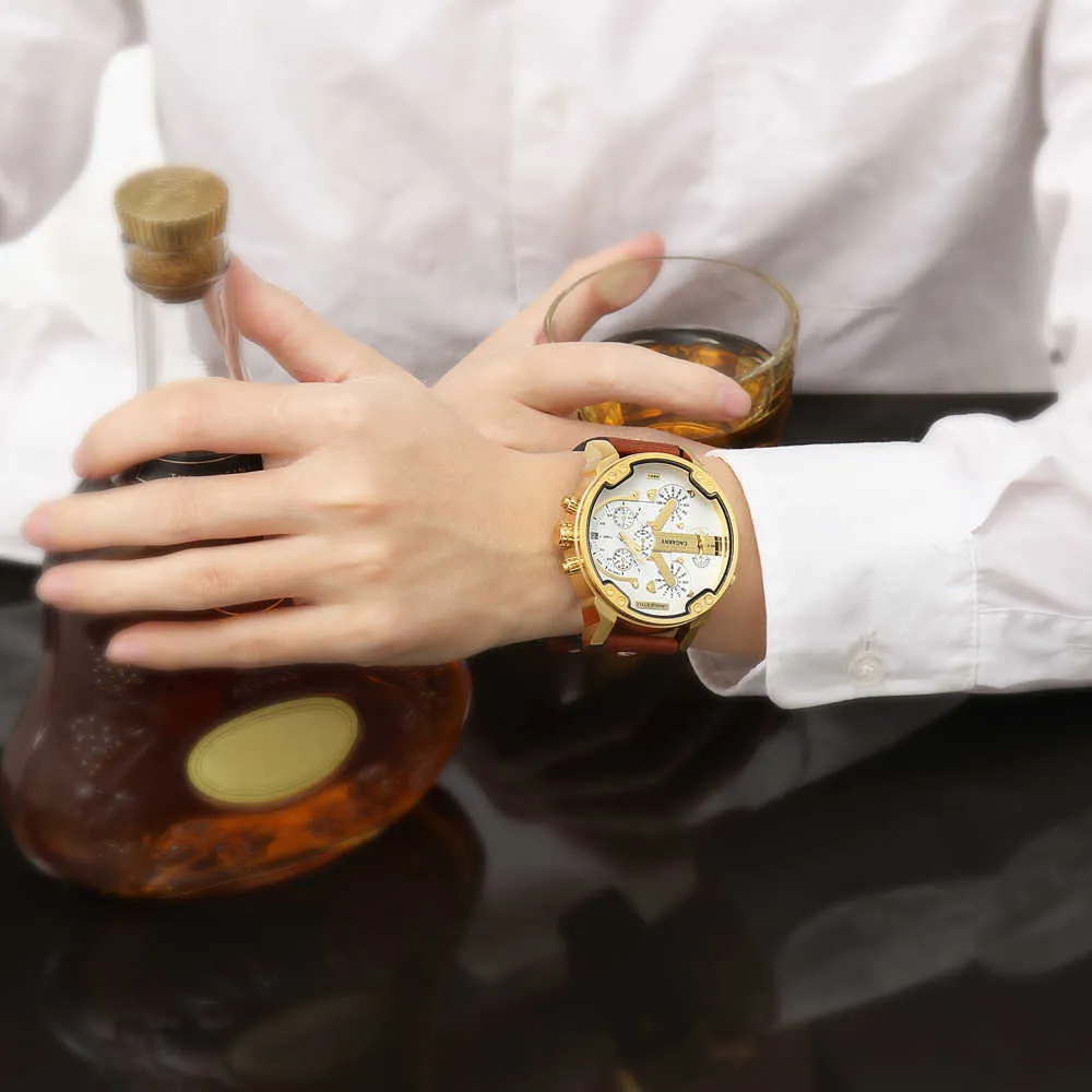 luxury brand cagarny quartz watch for men watches golden case dual time zones dz style watches (10)