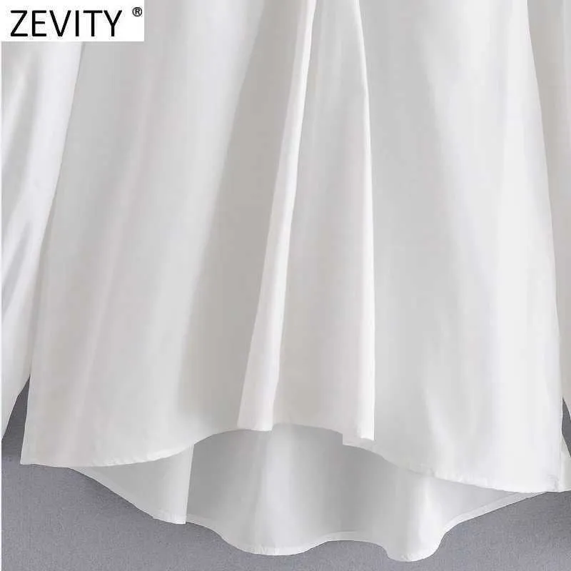 Zevity kvinnor mode v nacke solid färg avslappnad vit smock skjorta kontor dam tillbaka pleat blouse roupas chic femininas toppar ls7606 210603