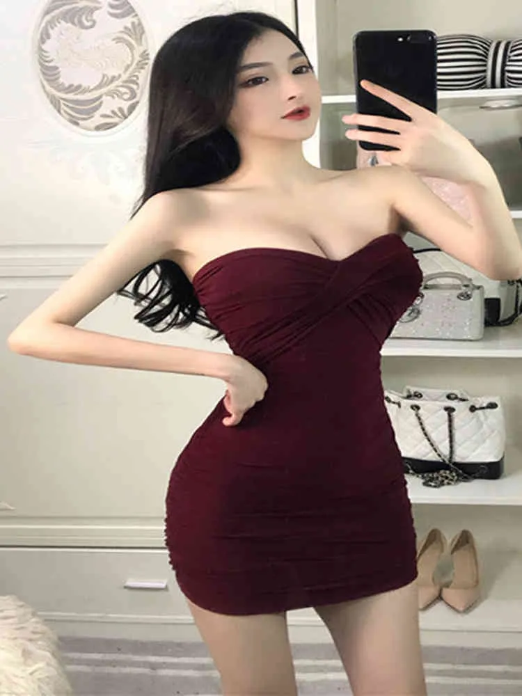 Sexy Nightclub Goddess Backless Tube Top Skinny Low-cut Slim Fit Hip Bottoming Dress Genou-Longueur Office Lady 210416