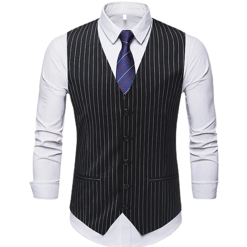 Listrado Mens Colete Formal Negócios Trabalho Causal Causal Vest Para Homens Retro Gentlemen Groomsman Homens Homens Vest Casamento Sólido Gilet 210524