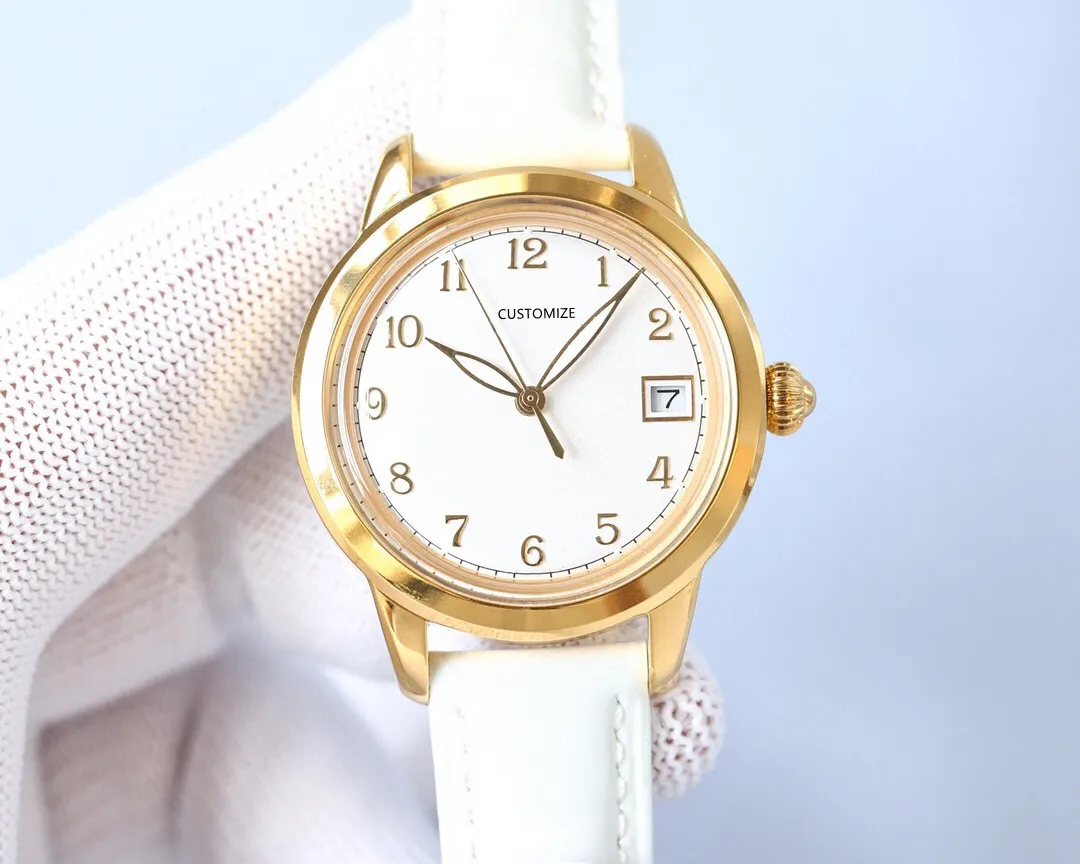 Trend marca 35mm señoras reloj resistente al agua mecánico automático de acero inoxidable esfera digital reloj de pulsera de cuero genuino