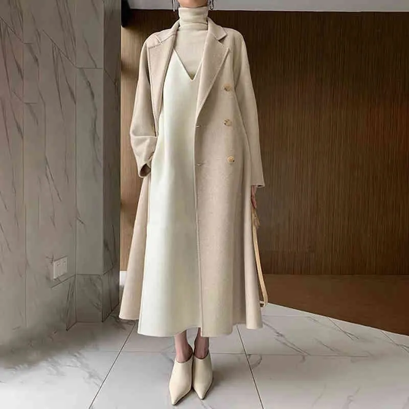 Robes en tricot femmes 2021 automne hiver pull à col en v sans manches longue robe Style coréen gilet ample laine polaire pull jupe G1214