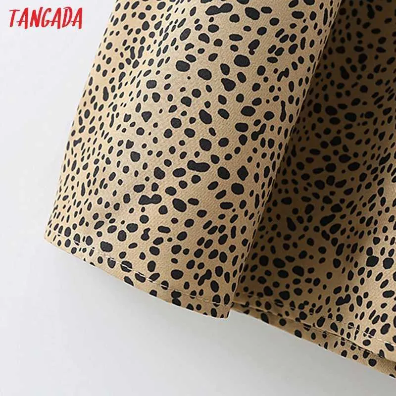 Tangada Frauen Leopard Sommerkleid Puff Kurzarm Damen Midi Kleid Vestidos 7Y15 210609