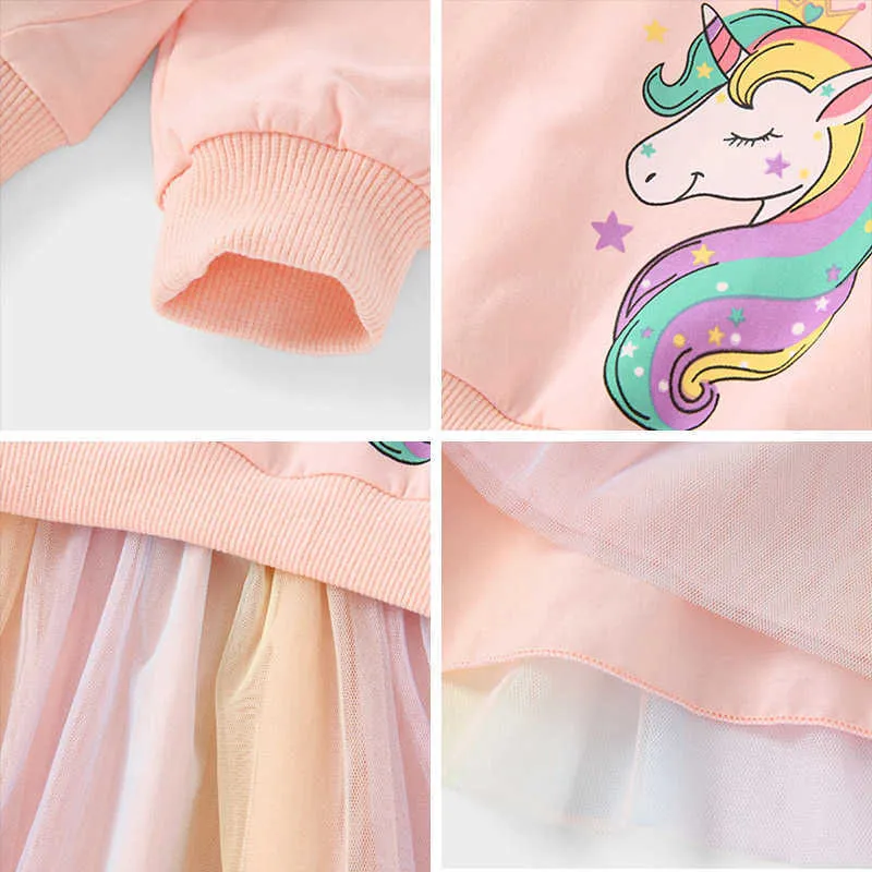 Bear Leader Baby Girls Cartoon Cute Clothes Children Mesh Patchwork Dress Kids Girls Unicorn Pattern Princess Dress 210708