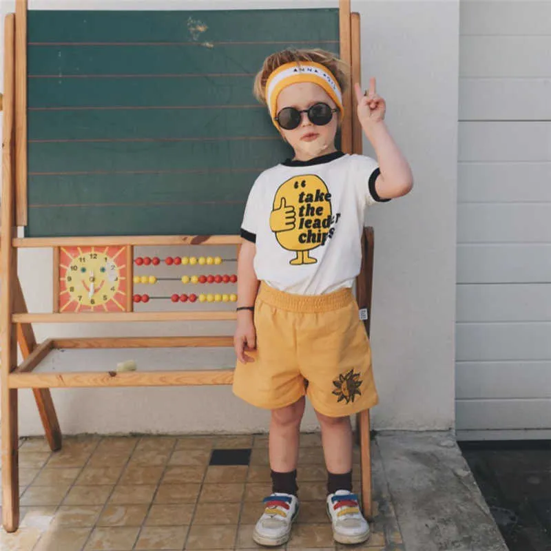 Barn shorts en dag varumärke barn sommar bomull pojkar knä längd toddler trosor strand kort sportbyxor baby flicka 210723