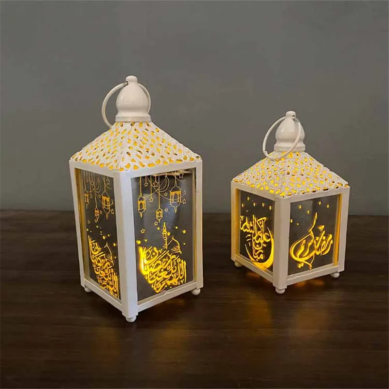 Eid Mubarak Festa Musulmana Ramadan Lanterne Eid Ferro Battuto Led Vento Lanterna Artigianato Ornamenti Lanterna Araba Decorazione la Casa 210408