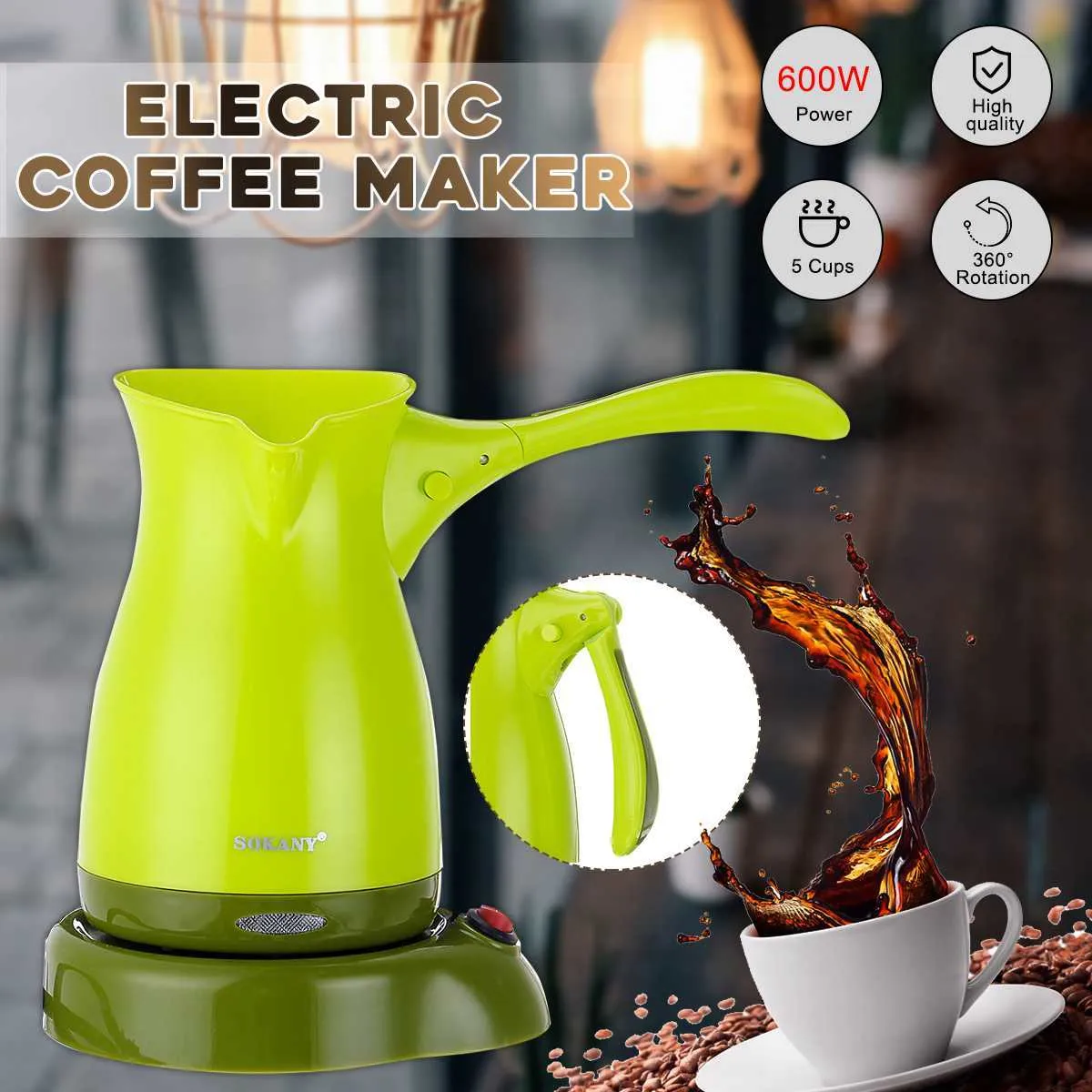 Portable Electric Coffee Ekspres Turecki Grecki Coffee Maszyna 220 V Espresso Tea Moka Pot Food Grade ABS Czajnik Anti-Slip Base 210408