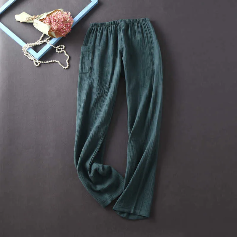 Style japonais printemps et automne dames coton crêpe tissu à manches longues pantalon pyjama cactus confortable service à domicile 210928