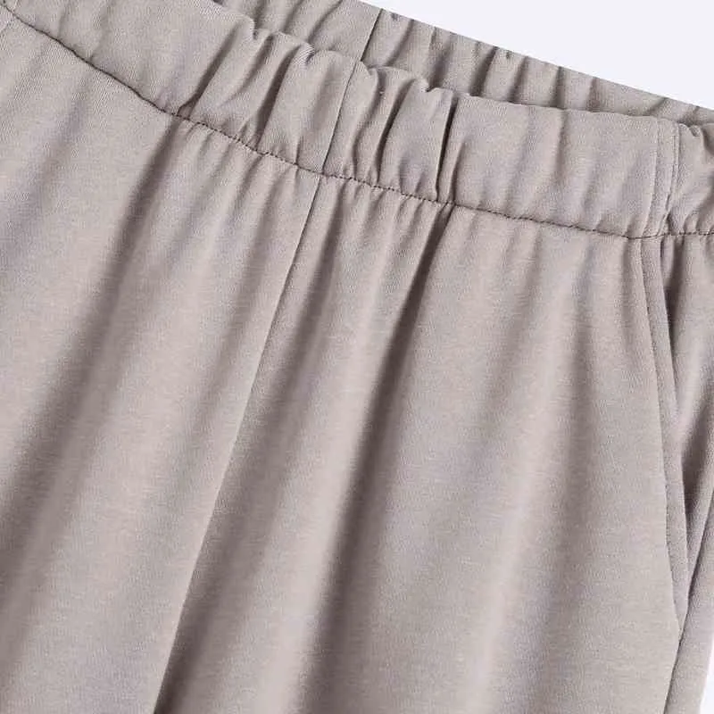 Pantalones rectos de punto con cintura elástica para mujer, pantalones holgados simples informales para mujer P1950 210430