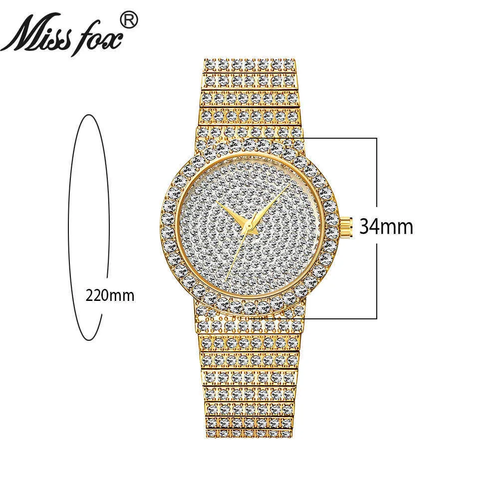 Missfox Top Brand 독특한 시계 남자 7mm 울트라 얇은 30m 방수 방수 아이스 아웃 둥근 비싼 34mm 슬림 손목 남자 여자 시계 210270K