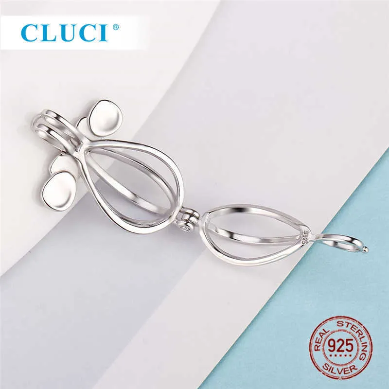 CLUCI 925 süße mausförmige Charms für Damen Halskette 925 Sterling Silber Perlenkäfig Anhänger Medaillon SC049SB2572