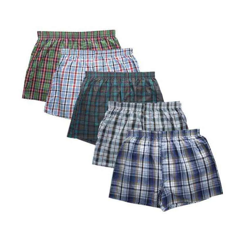 6 stks Mens Ondergoed Boxers Shorts Casual Katoen Slaap Onderbroek Kwaliteit Plaid Losse Comfortabele HomeEwear Gestreepte Pijl Slipjes H1214