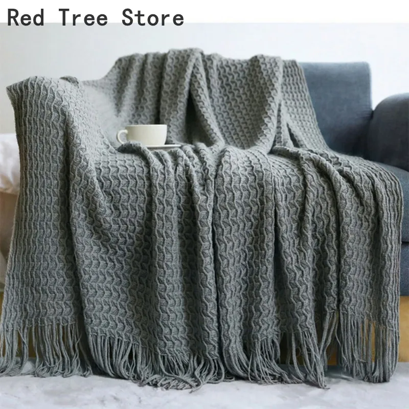 Design simples nórdico cobertor de malha xadrez cama sofá ar condicionado borla lance cobertores viagem capa tapeçaria casa hotel decorações