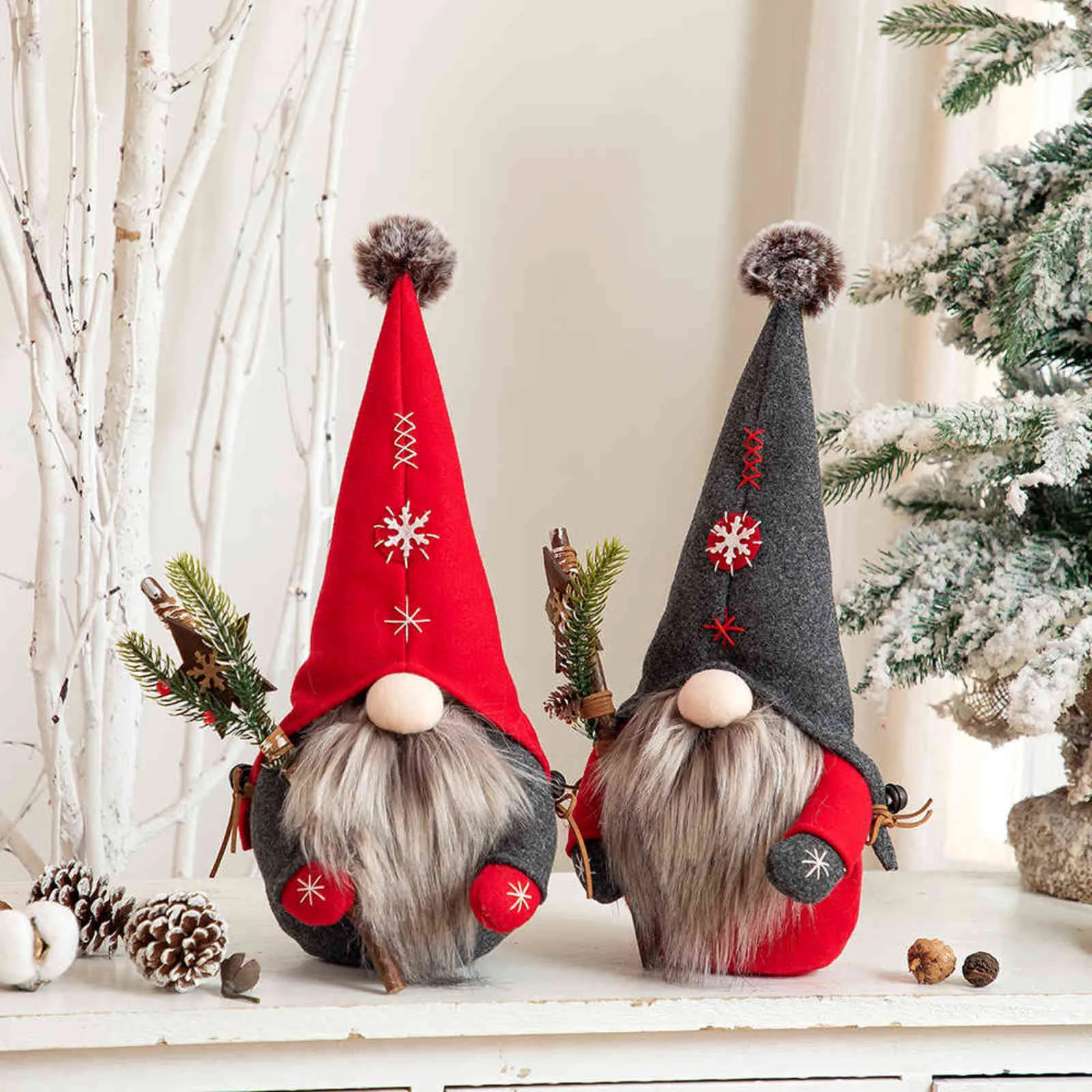 Christmas Plush Gnome Holiday Red Gnome Handmade Scandinavian Sweden Tomte Norse Collectible Doll Year Gift Home Decor 211104