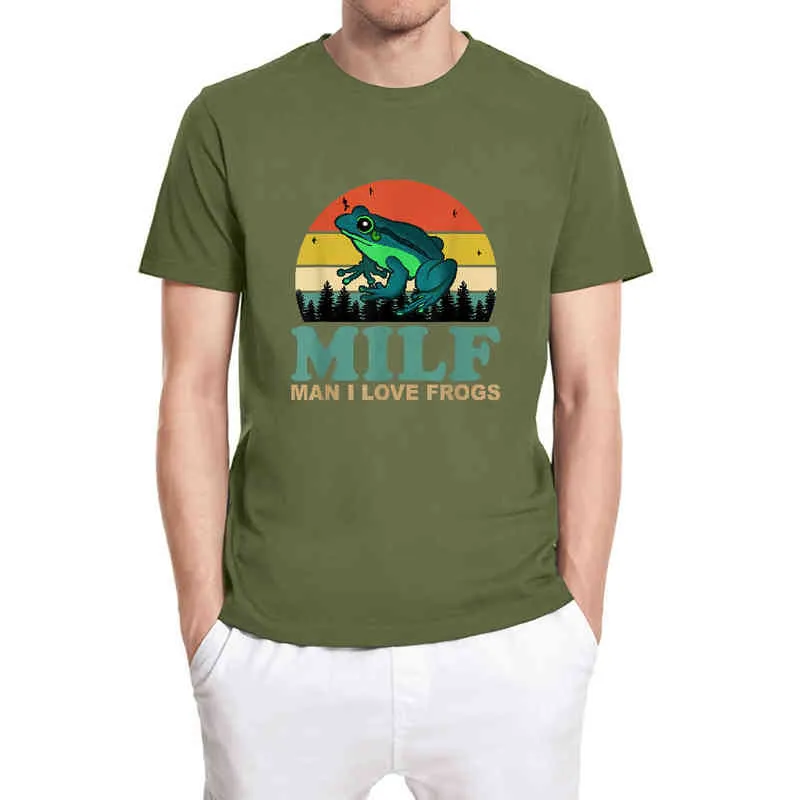 MILF Man I Love Frogs Grappige Zeggende Kikker Amfibie Liefhebbers Vintage Grappige Unisex T-shirt Heren Shirt Korte Mouw Katoen Tops Tee G1217