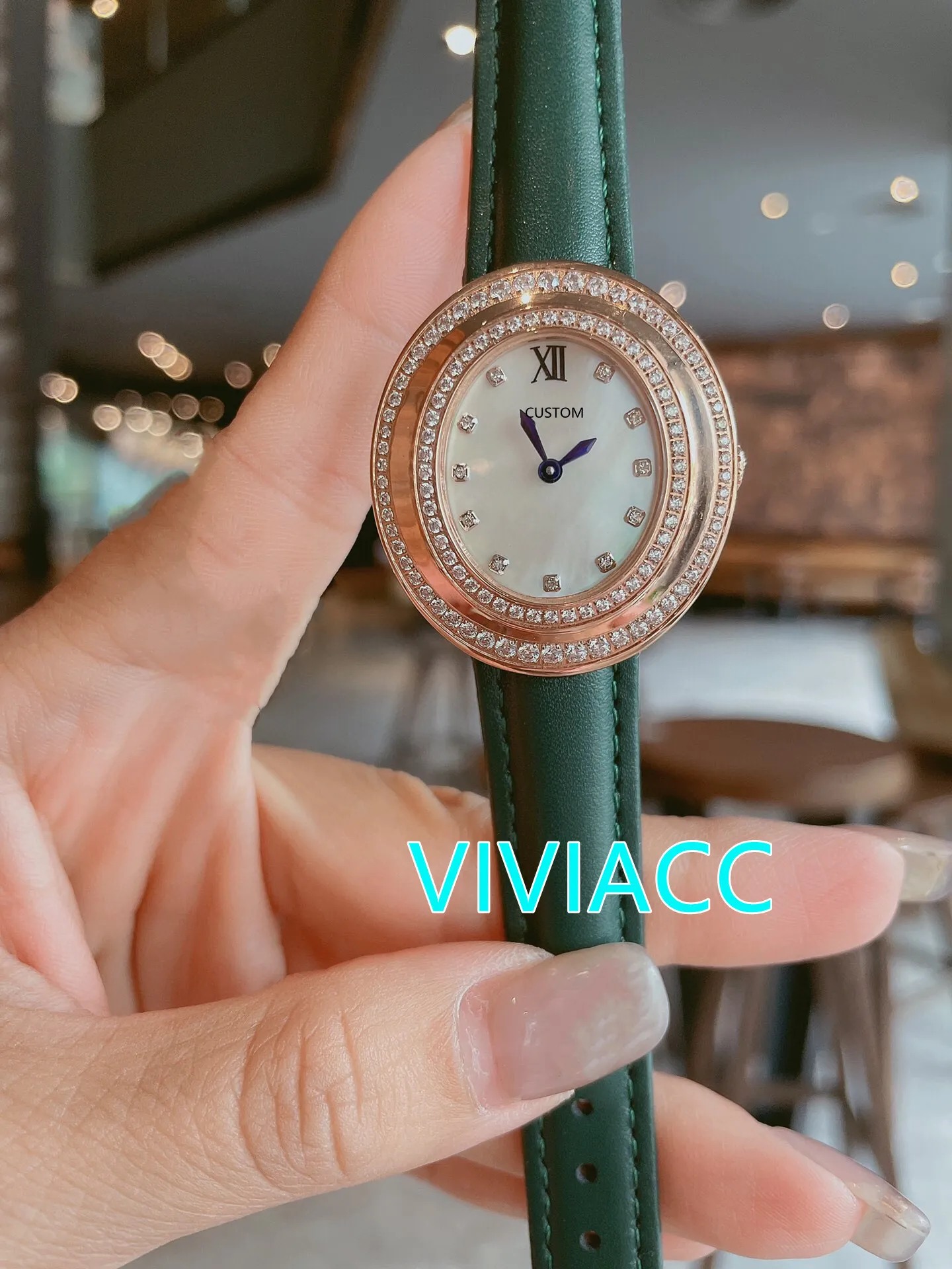 Relojes ovalados geométricos de moda para mujer, reloj de acero inoxidable con diamantes Cz, esfera de concha de perla Natural, reloj de cuarzo de 38mm