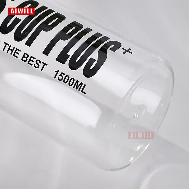 AIWILL Bottiglia d'acqua in vetro 2000 ml / 1500 ml / 1000 ml / 600 ml esterni Bottiglie di vetro portatili trasparenti di grande capacità regalo con borsa 220217