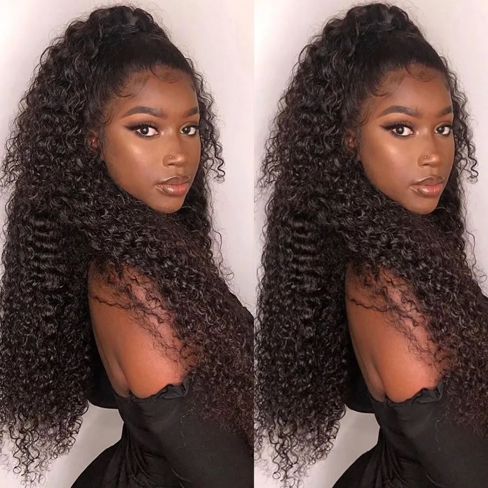 Black Deep Kinky Curly 360 Lace Frontal Synthetic Wig BabyHair Heat Resistant Fiber Simulation Human Hair For Women