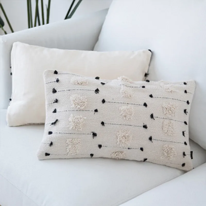 White Black Geometric Cushion Cover Tassel Pillowcase Sofa Bed Woven for Home Decoration 45x45cm / 30x50cm 210423