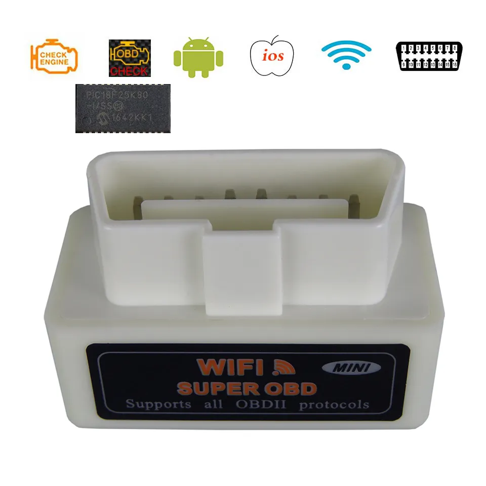 Elm327 wifi v1.5 ferramentas de diagnóstico de carro obd2 iphone / android pic18f25k80 ELM 327 V 1.5 Wi Fi OBD 2 OBDSCAN Scanner Código leitores