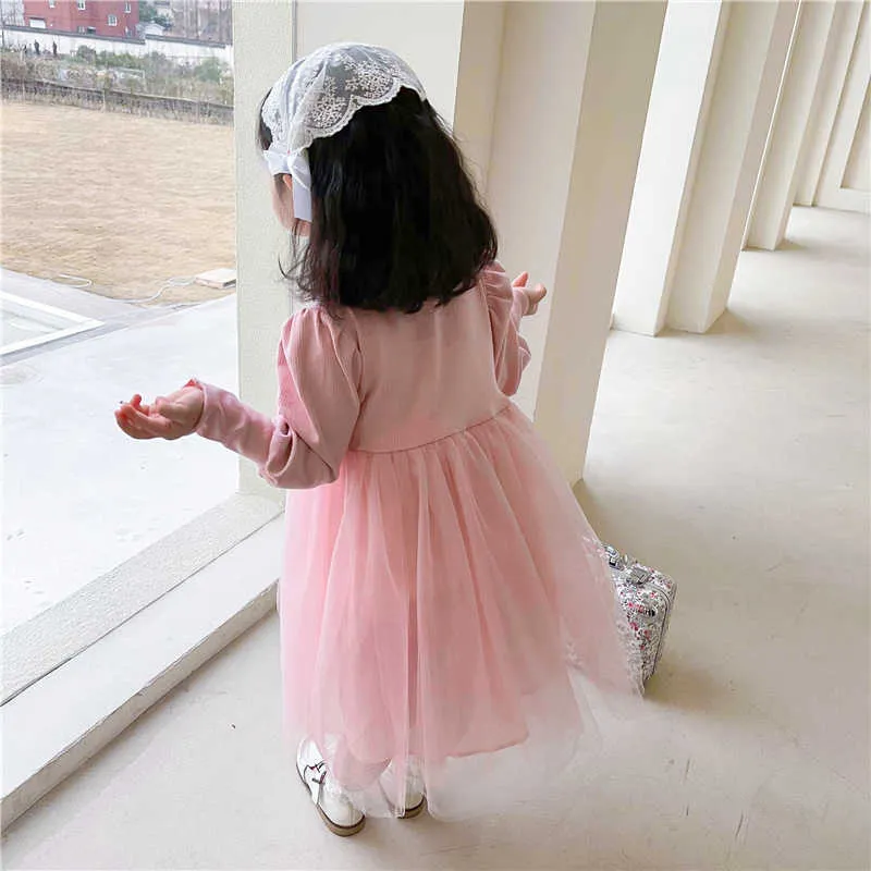 Le ragazze di stile coreano della primavera vestono le maniche lunghe di sbuffo Waffee Top vestiti svegli della ragazza della principessa E1028 210610