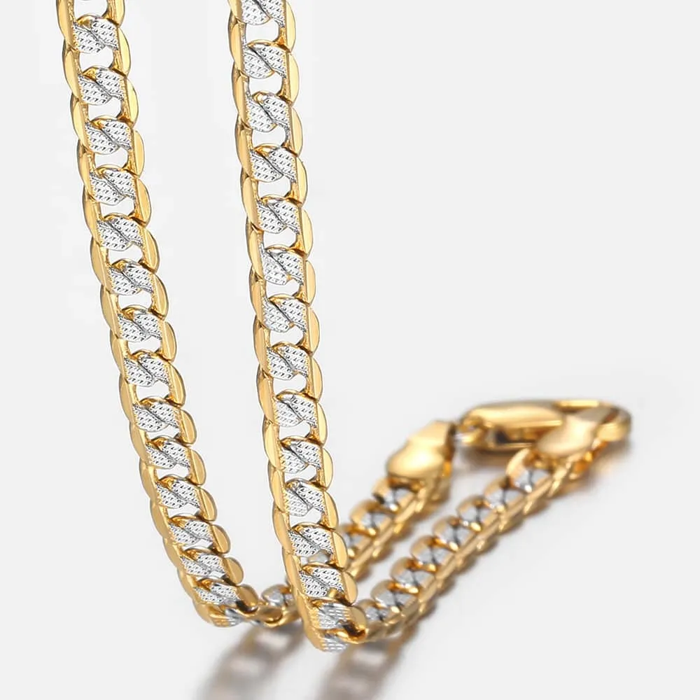 4 мм плоское кованое бордюрное кубинское ожерелье, браслет золотого цвета, серебряный цвет для женщин и мужчин, комплект ювелирных изделий GN64A288n