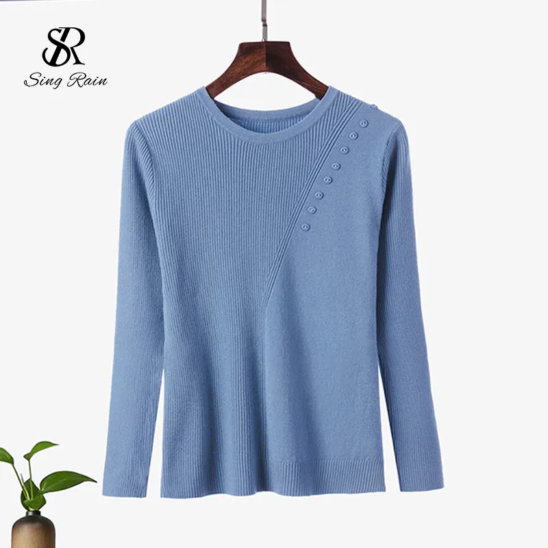 Mulheres coreanas tricotadas suéter outono inverno o pescoço manga longa elástico slim pullovers coreano quente streetwear jumper 210419